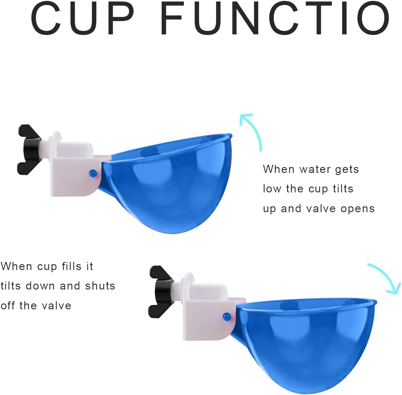 Chicken Waterer Cups 8-Pack Blue - Large Tee Fitting Poultry Drinker with Opener