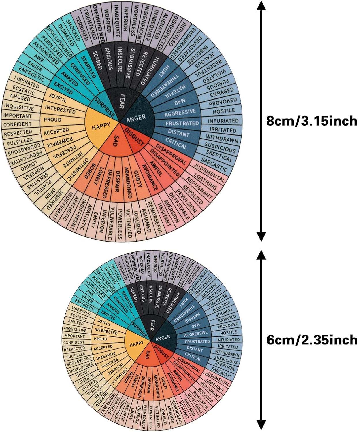 Feelings Wheel Vinyl Stickers 10-Pack - Emotion Decal for Office & Counselors