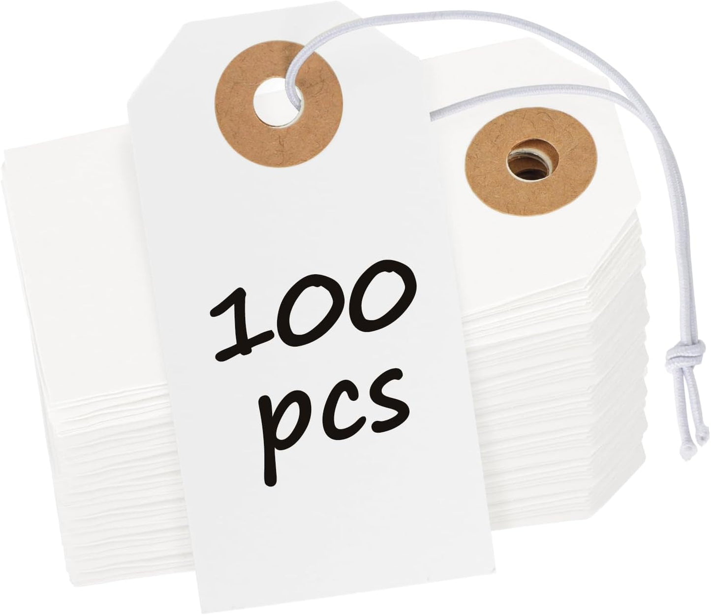 Blank Shipping Tags 100-Pack 2.75x1.375 - Cardstock with Elastic String & Eyelet