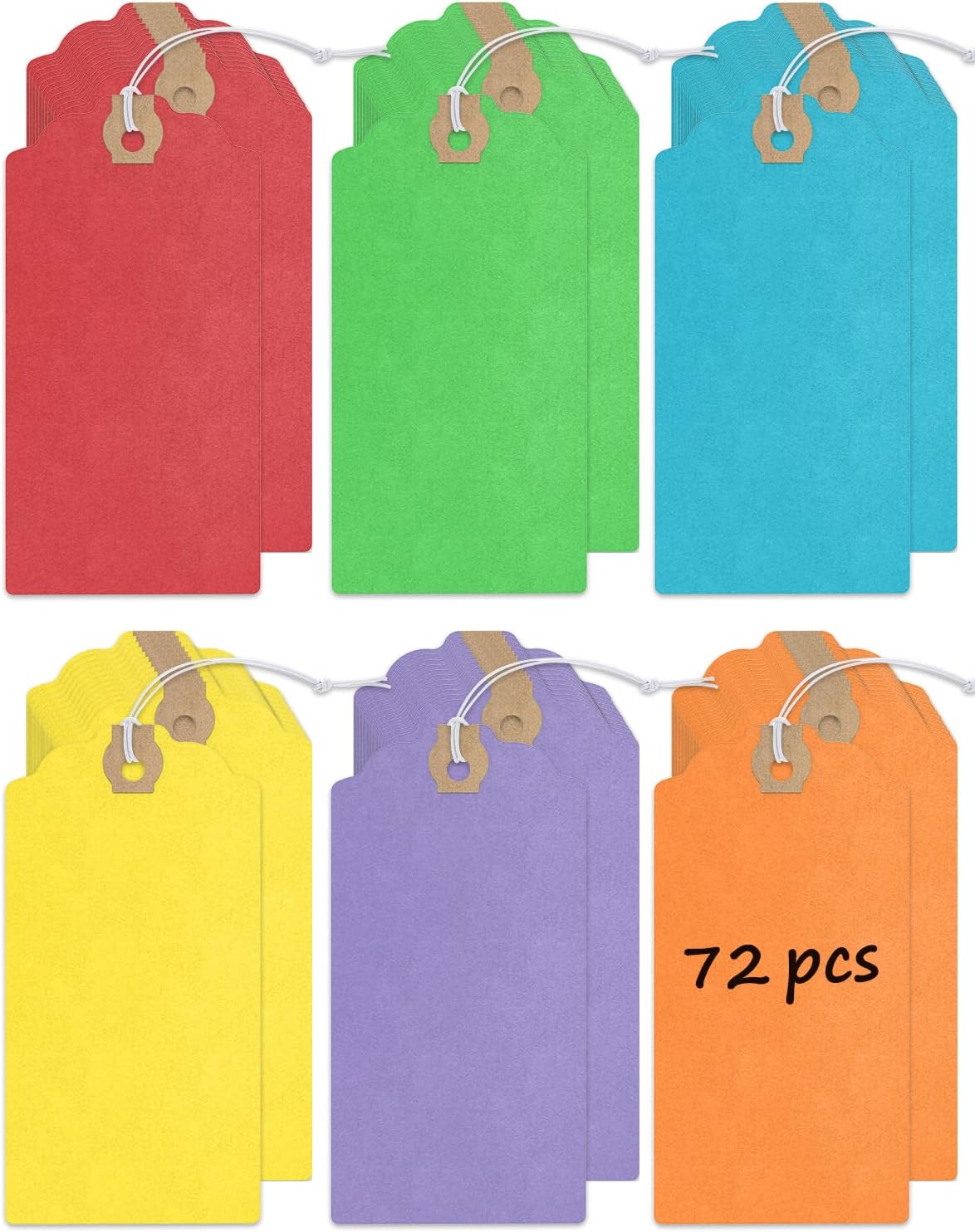 Blank Shipping Tags 72-Pack 4.7x2.375 - Rainbow Cardstock with Elastic String