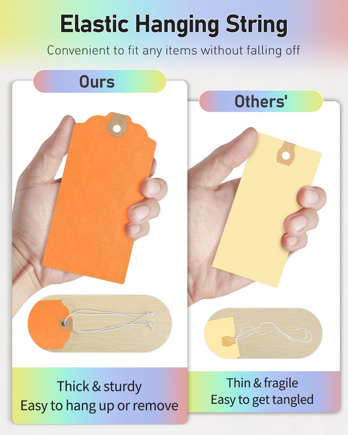 Blank Shipping Tags 72-Pack 4.7x2.375 - Rainbow Cardstock with Elastic String
