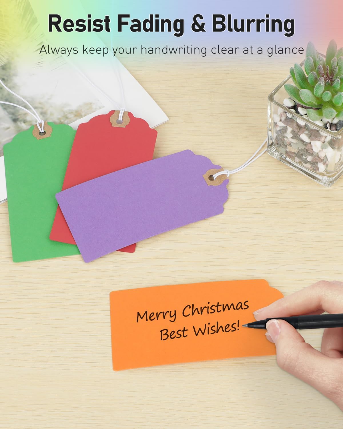 Blank Shipping Tags 72-Pack 4.7x2.375 - Rainbow Cardstock with Elastic String