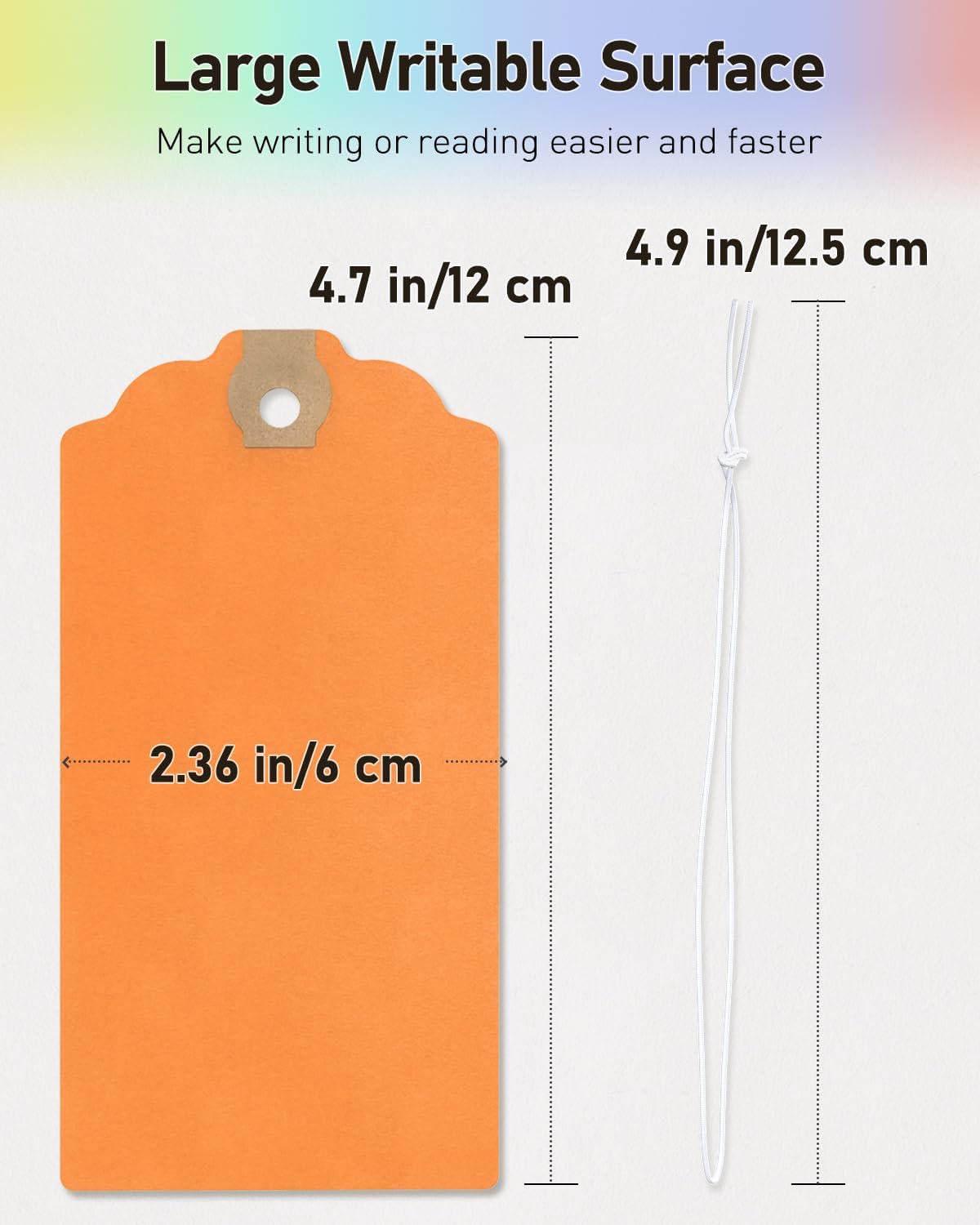 Blank Shipping Tags 72-Pack 4.7x2.375 - Rainbow Cardstock with Elastic String