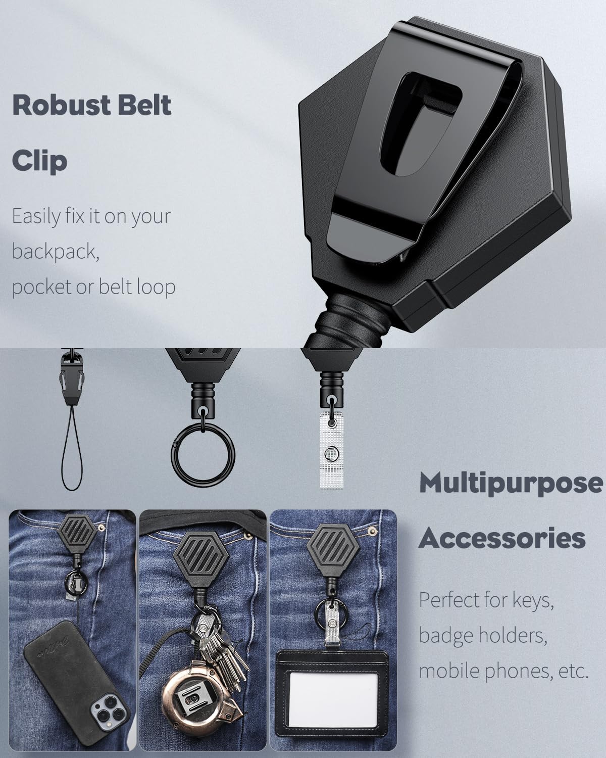 Heavy Duty Retractable Keychain with Magnetic Closure Retractable Badge Reel for up to 16 oz Magnetic Badge Reel Belt Clip with 3 Pack Sliding ID Badge Holder Horizontal Hard Plastic Case