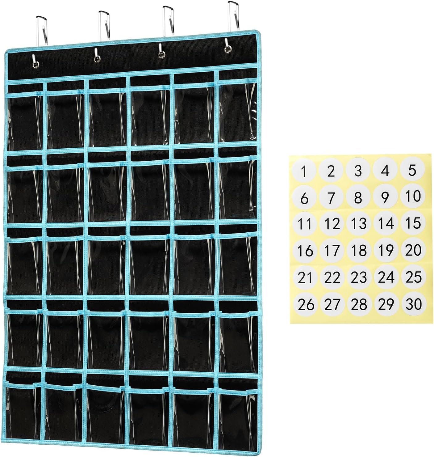 Classroom Pocket Chart Organizer - 30-Pocket Phone & Calculator Holder Black