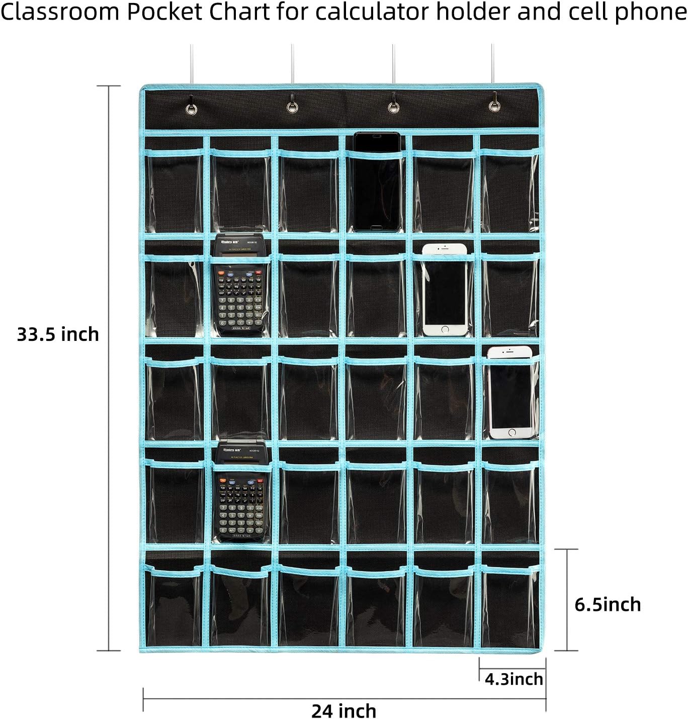 Classroom Pocket Chart Organizer - 30-Pocket Phone & Calculator Holder Black