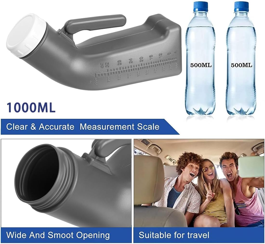 Male Urinal Bottle 1200ml - Portable Pee Bottle with Lid for Camping & Travel
