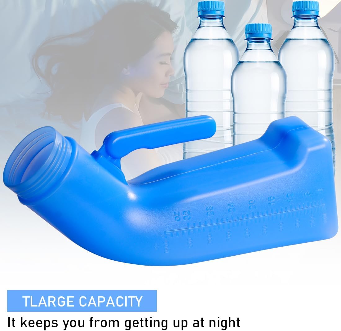 Male Urinal Bottle - 1L Portable Spill-Proof Pee Bottle with Screw Lid