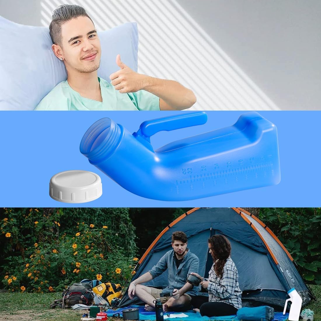 Male Urinal Bottle - 1L Portable Spill-Proof Pee Bottle with Screw Lid