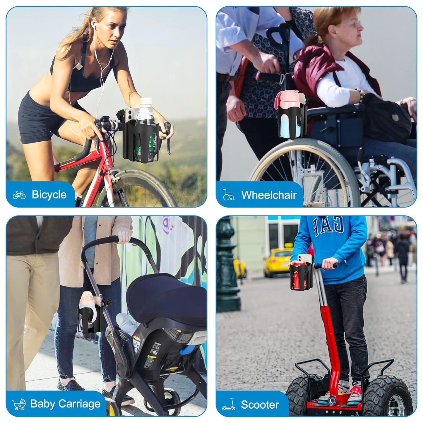 2-in-1 Universal Cup & Phone Holder - For Stroller Bike Rollator & Wheelchair