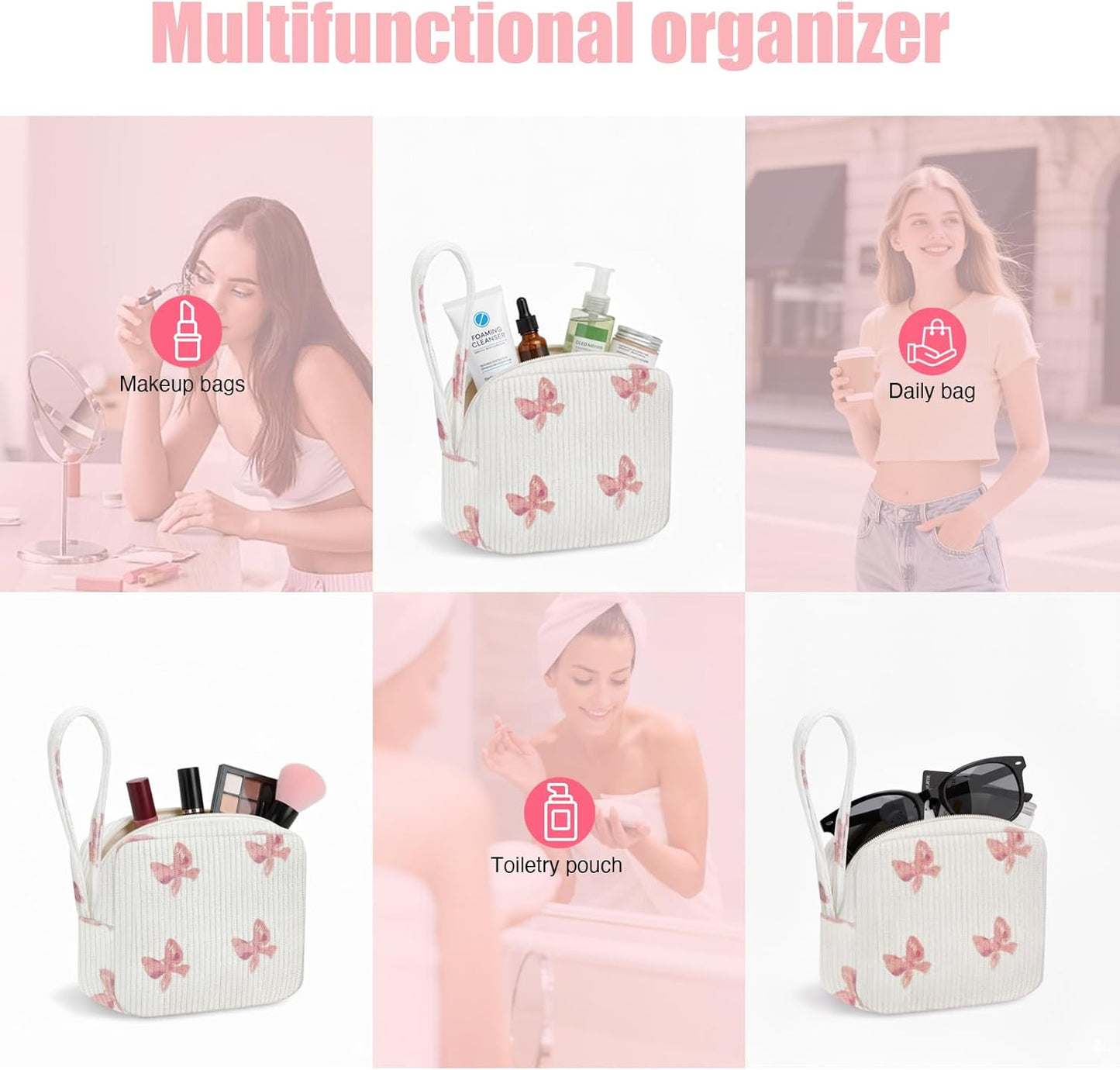 Period Pad Pouch & Tampon Holder - Discreet Sanitary Bag for Purse (Bow Pink)