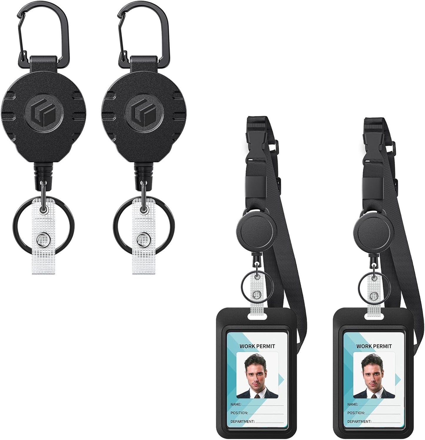Retractable Keychain & Lanyard Set 2-Pack - Quick-Release Badge Reel & ID Holder