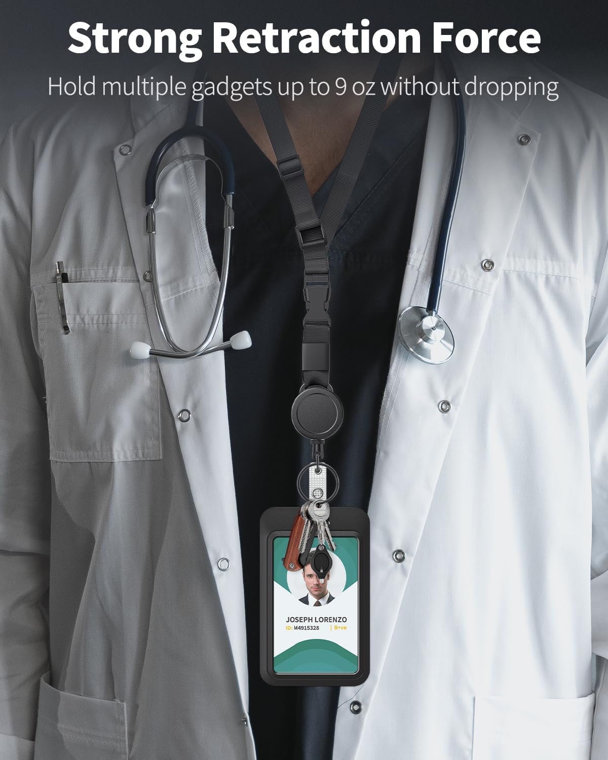 Retractable Keychain & Lanyard Set 2-Pack - Quick-Release Badge Reel & ID Holder