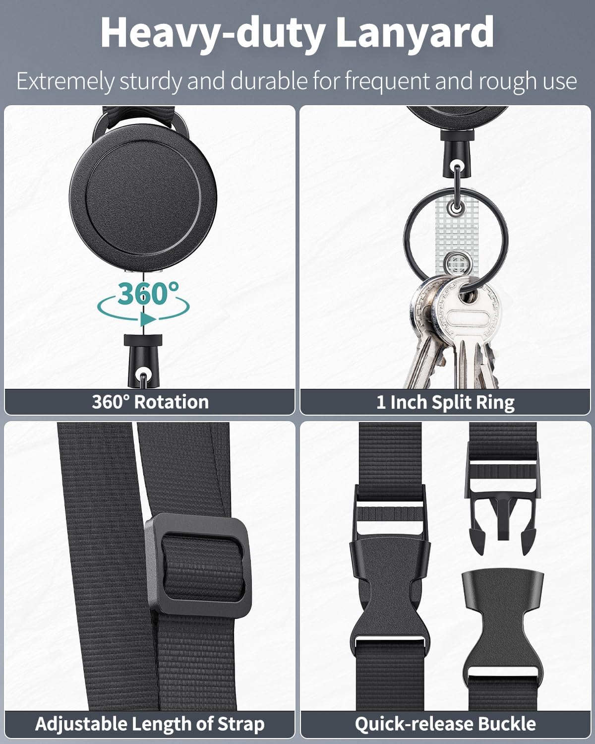 Retractable Keychain & Lanyard Set 2-Pack - Quick-Release Badge Reel & ID Holder