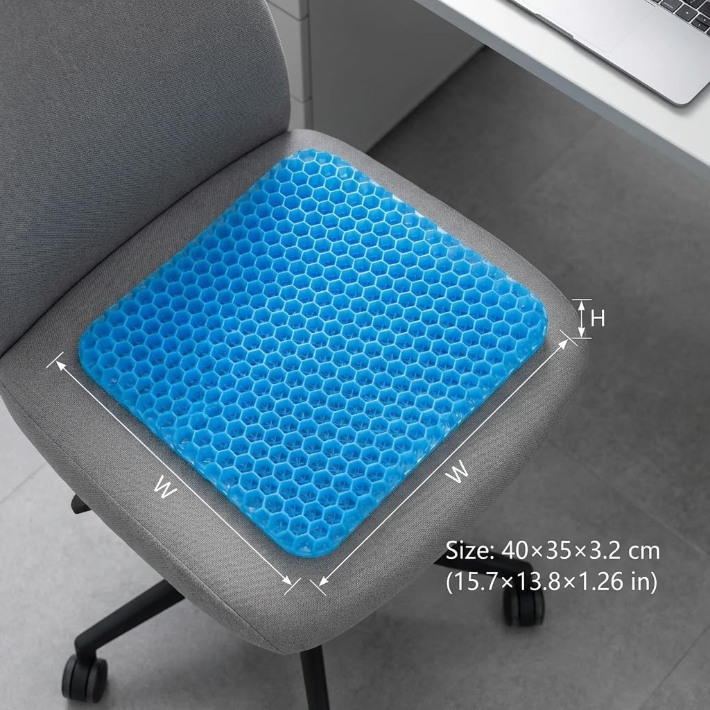 Gel Seat Cushion - Cool Breathable Non-Slip for Car Office & Wheelchair Blue