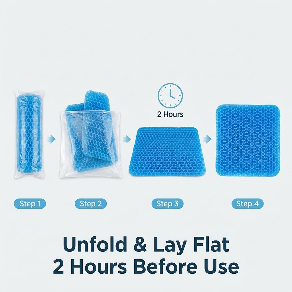Gel Seat Cushion - Cool Breathable Non-Slip for Car Office & Wheelchair Blue