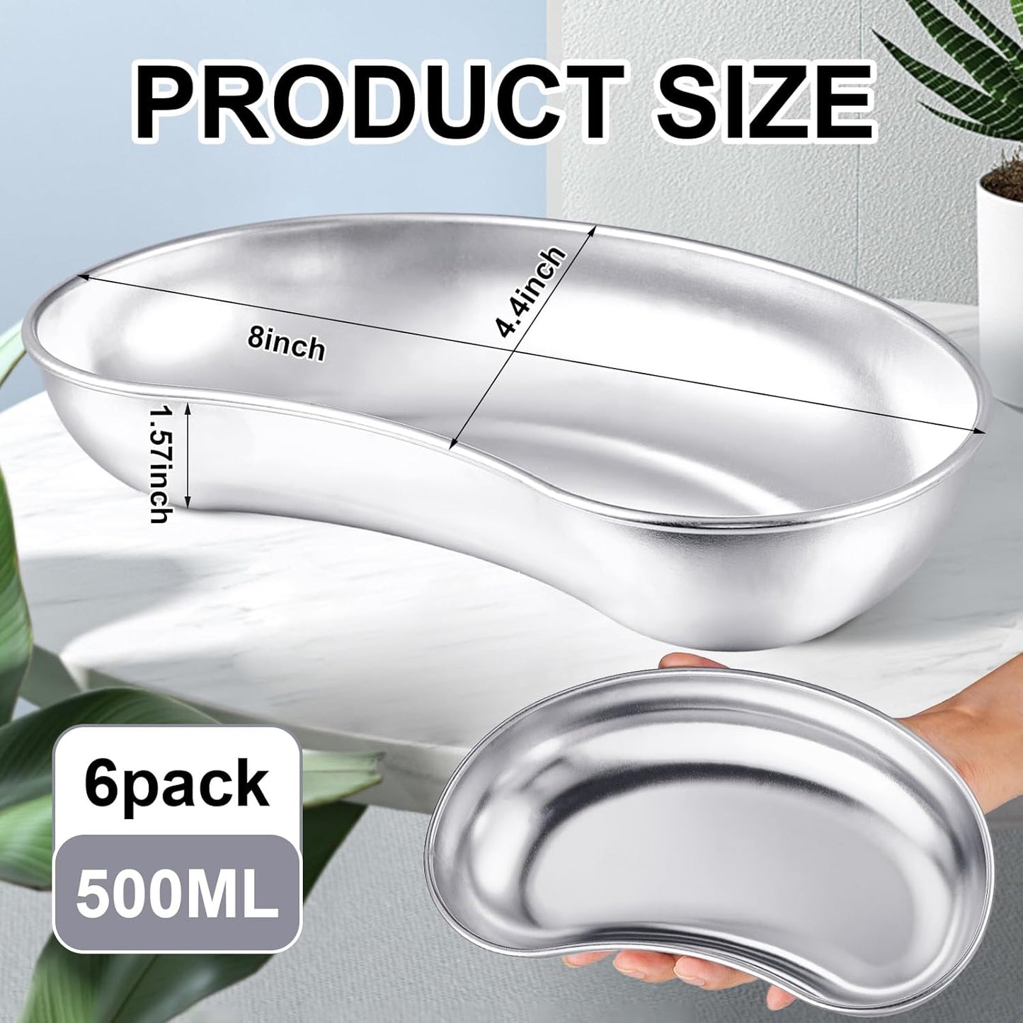 6-Pack Stainless Steel Kidney Tray 8 - Reusable Surgical Medical Emesis Basin