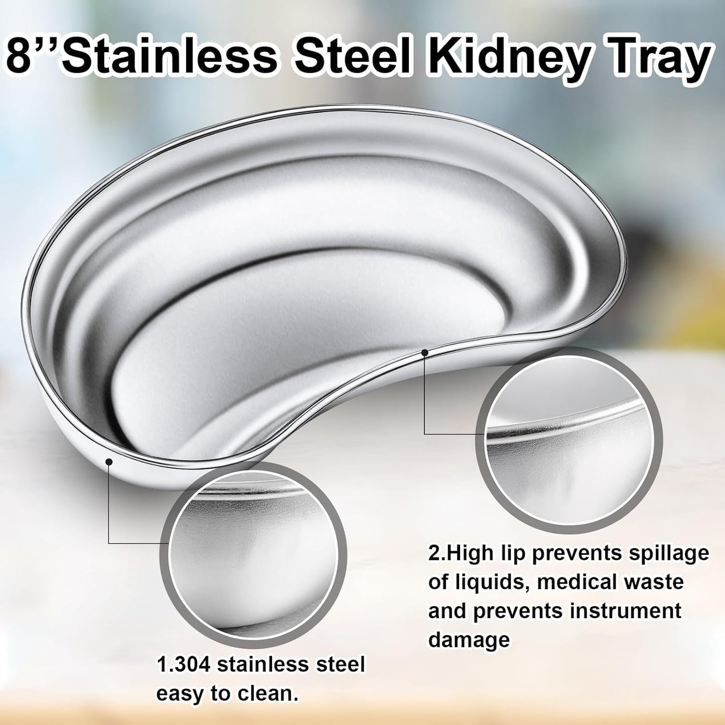 6-Pack Stainless Steel Kidney Tray 8 - Reusable Surgical Medical Emesis Basin