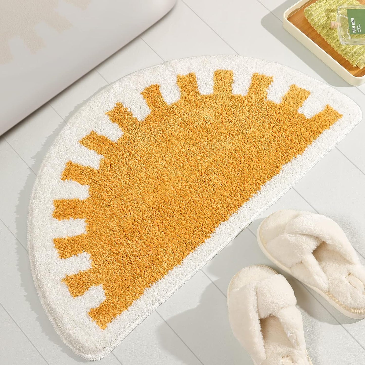 Sunrise Half Circle Bath Mat - Soft Fluffy Water Absorbent & Machine Washable