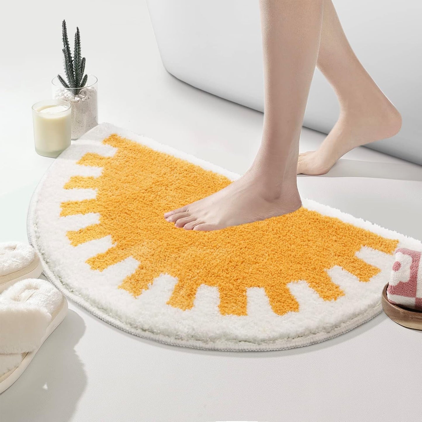 Sunrise Half Circle Bath Mat - Soft Fluffy Water Absorbent & Machine Washable