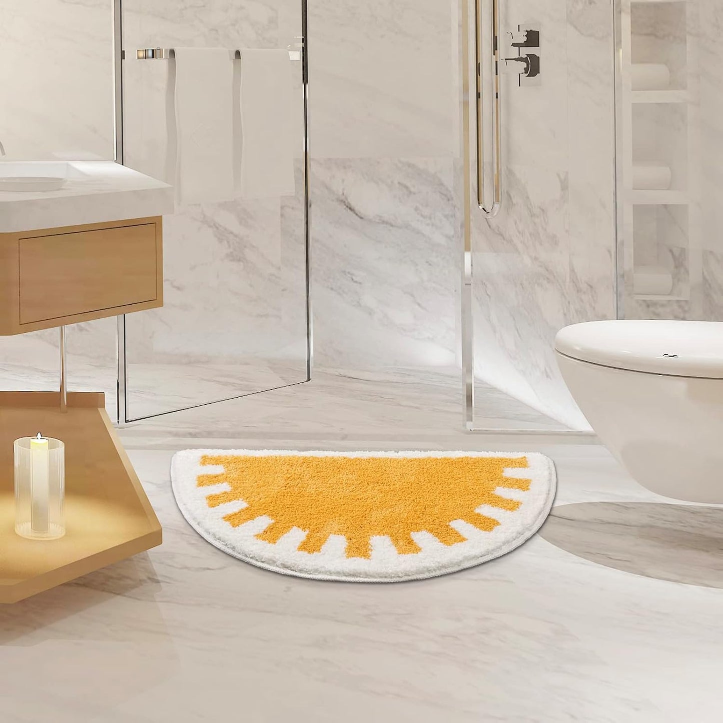 Sunrise Half Circle Bath Mat - Soft Fluffy Water Absorbent & Machine Washable
