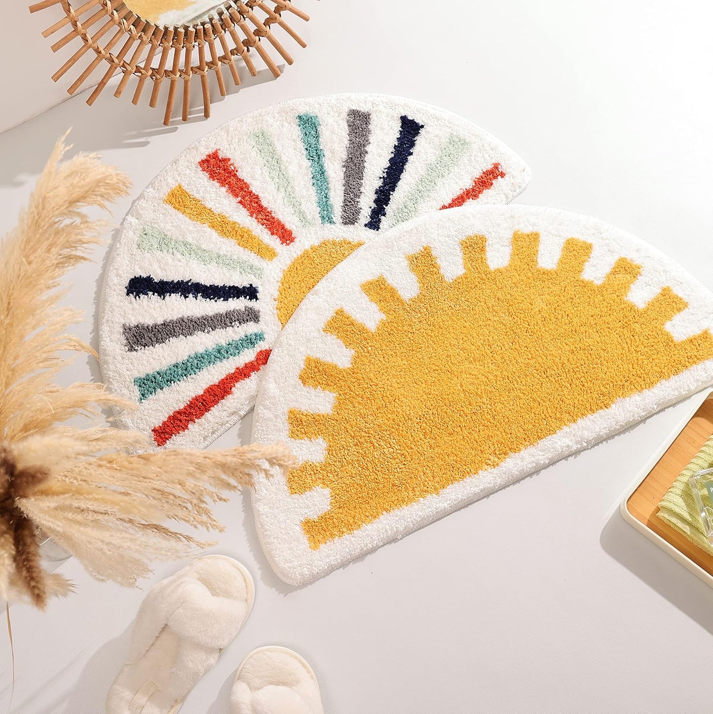 Sunrise Half Circle Bath Mat - Soft Fluffy Water Absorbent & Machine Washable