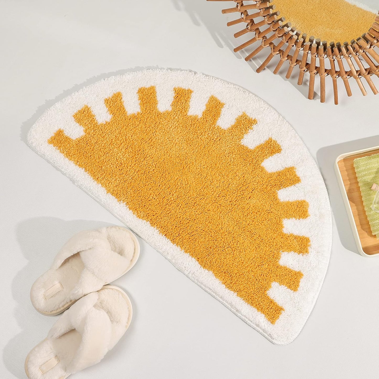 Sunrise Half Circle Bath Mat - Soft Fluffy Water Absorbent & Machine Washable