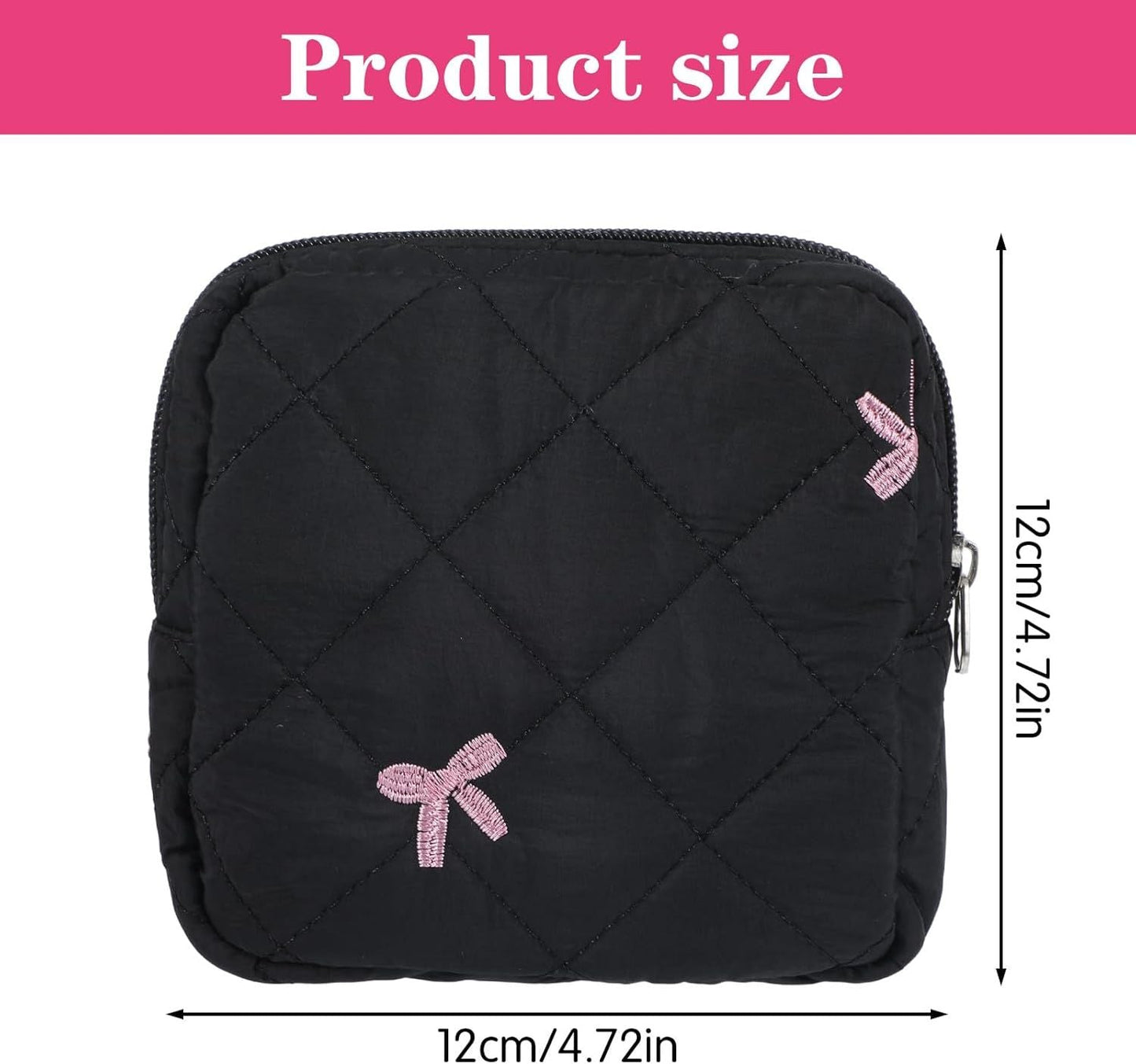 Period Pouch for Pads & Tampons - Cute Bow Design First Period Gift (Black)