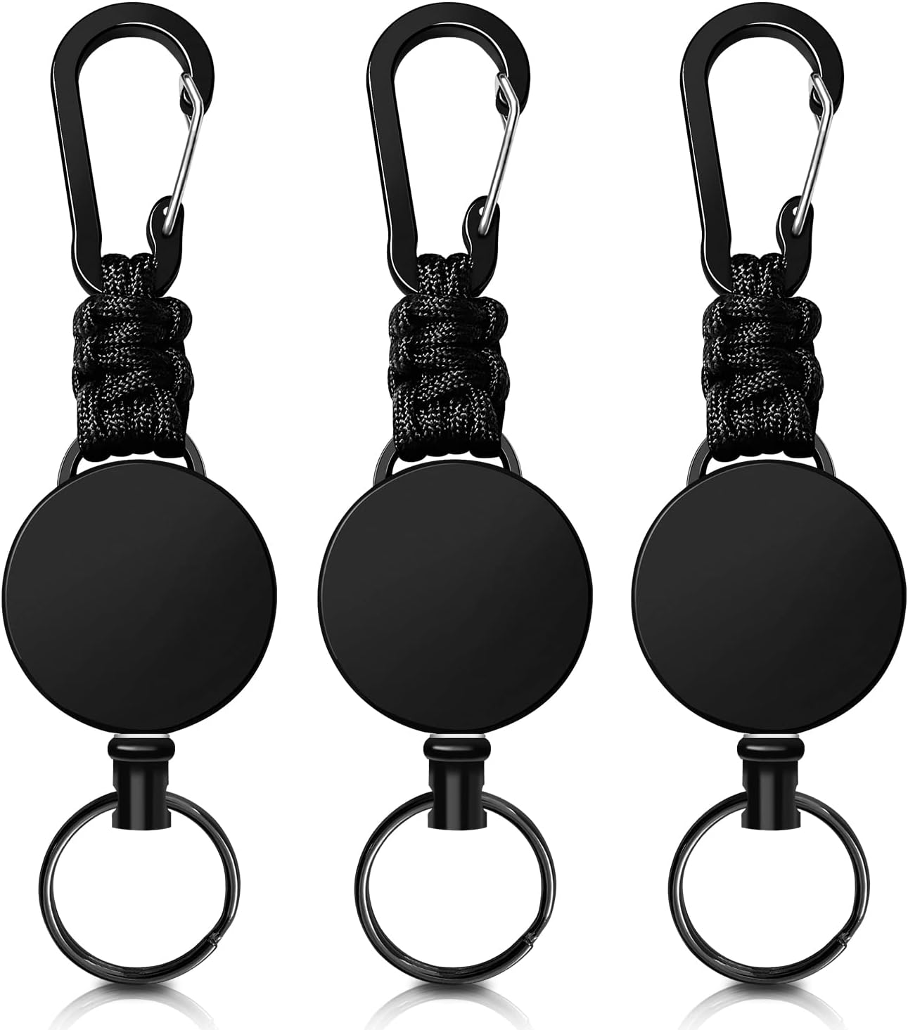 Retractable Keychain 3-Pack - Heavy Duty Carabiner Badge Holder 60cm Steel Cord