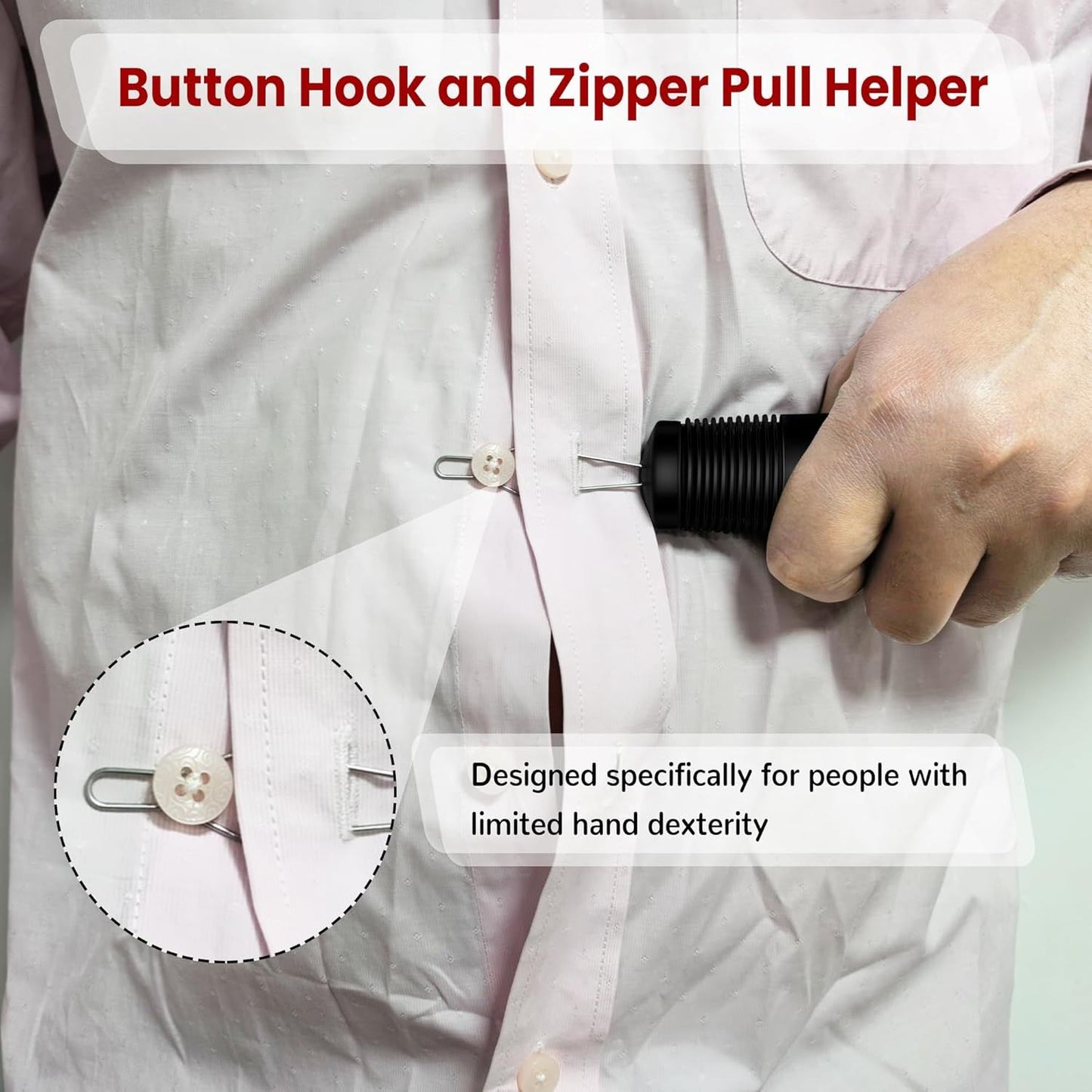 Button Hook & Zipper Pull Aid - Dressing Tool for Seniors & Limited Mobility