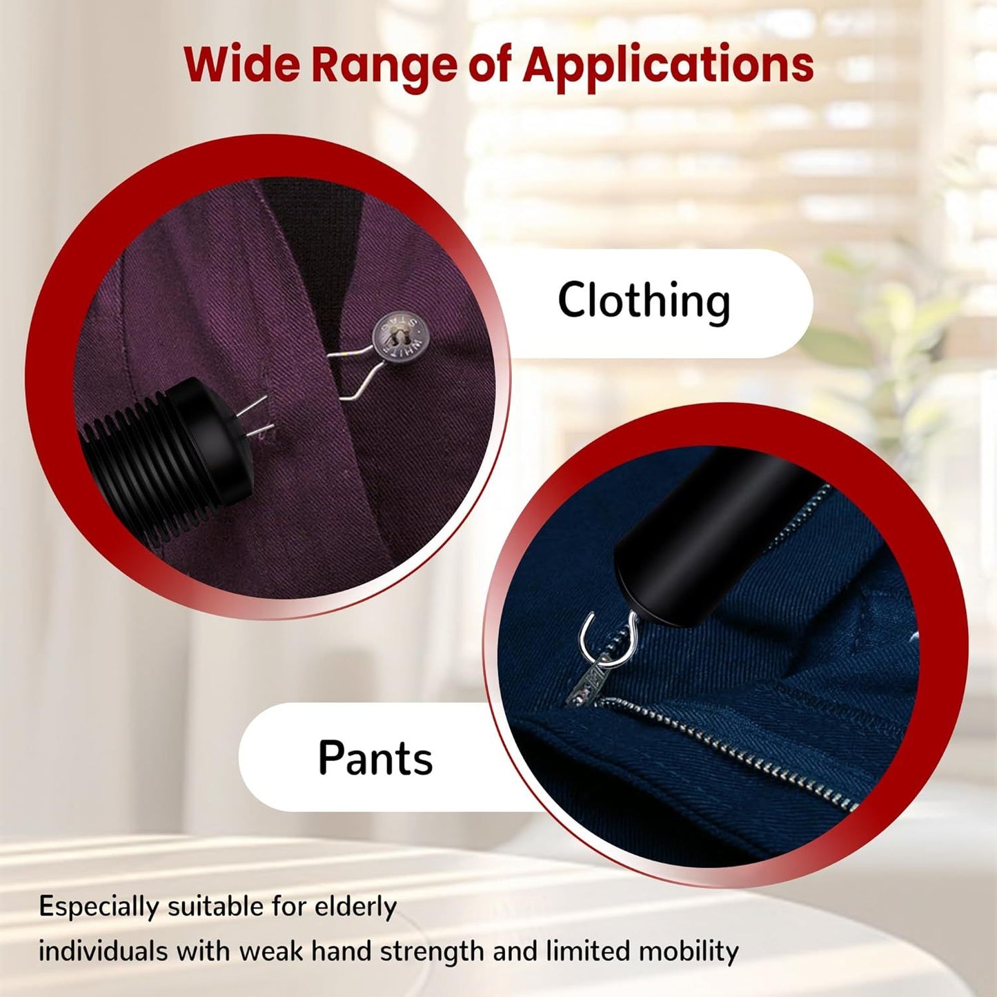Button Hook & Zipper Pull Aid - Dressing Tool for Seniors & Limited Mobility