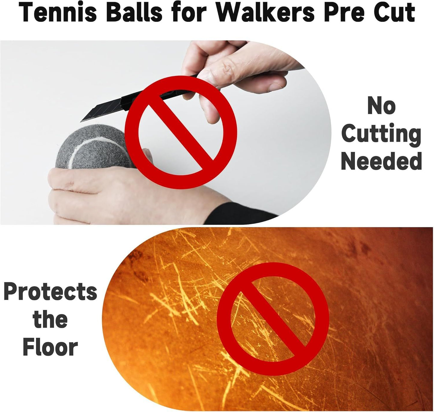 Precut Tennis Balls for Walkers 4-Pack - Silent Indoor Glide Balls Grey