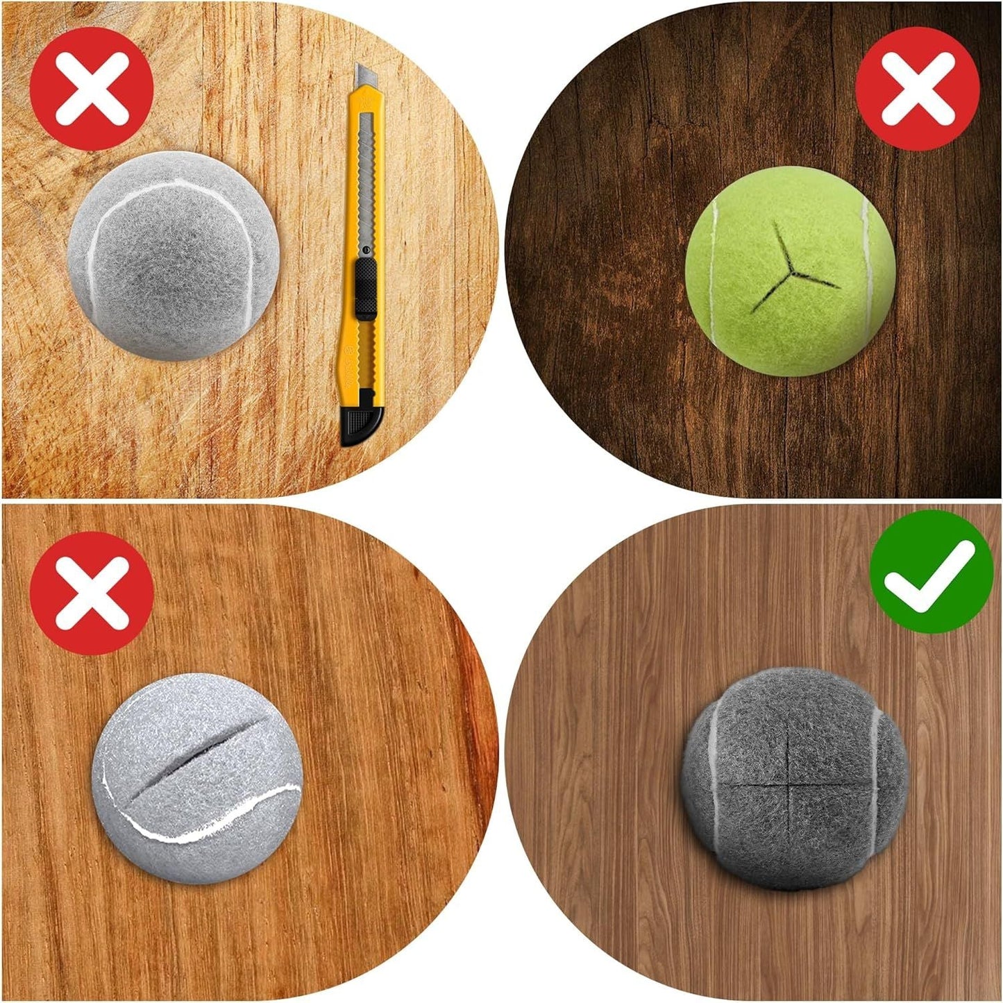 Precut Tennis Balls for Walkers 4-Pack - Silent Indoor Glide Balls Grey