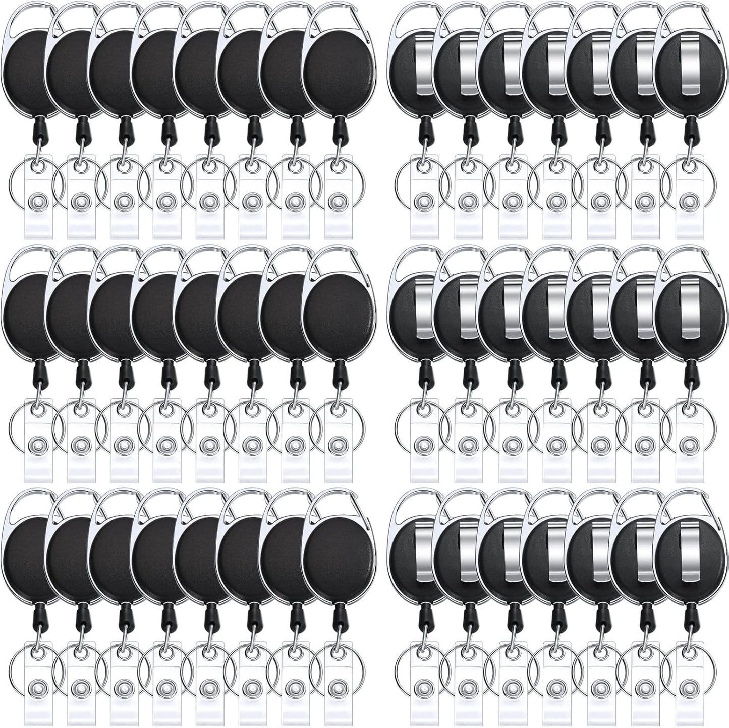 Retractable Badge Reels 50-Pack - Heavy Duty ID Holder with Ring Black