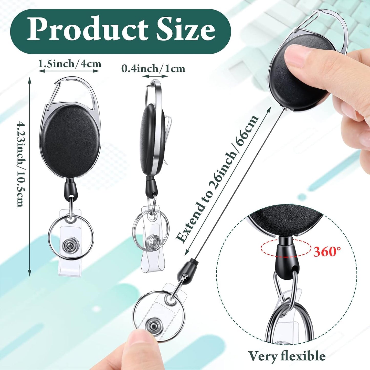 Retractable Badge Reels 50-Pack - Heavy Duty ID Holder with Ring Black