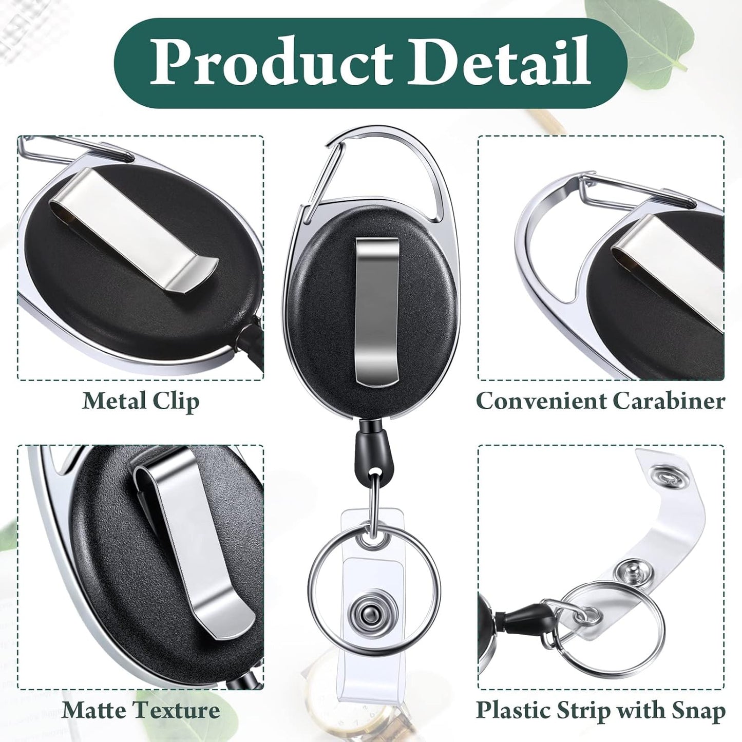 Retractable Badge Reels 50-Pack - Heavy Duty ID Holder with Ring Black
