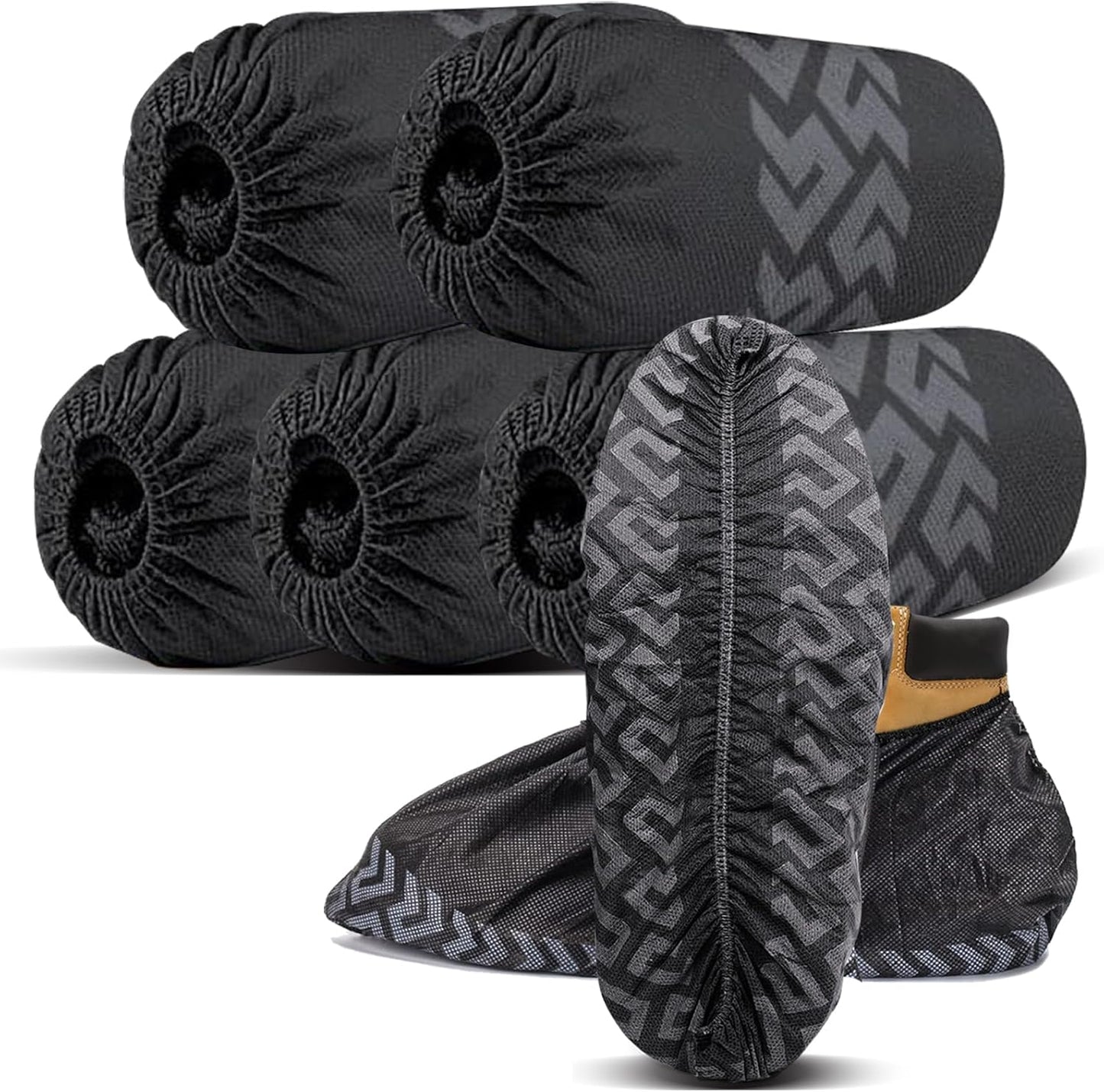 Disposable Shoe Covers 50-Pack - Non-Slip Water Resistant Boot Covers Black