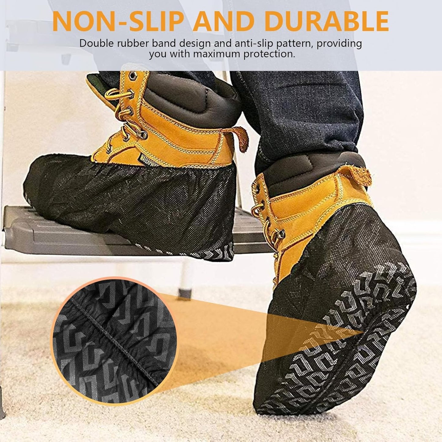 Disposable Shoe Covers 50-Pack - Non-Slip Water Resistant Boot Covers Black