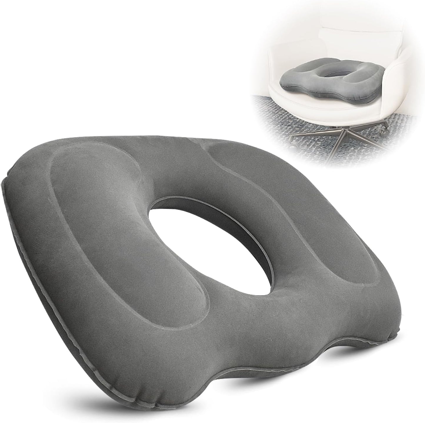 Inflatable Donut Seat Cushion - Tailbone Haemorrhoid & Sciatica Relief Grey