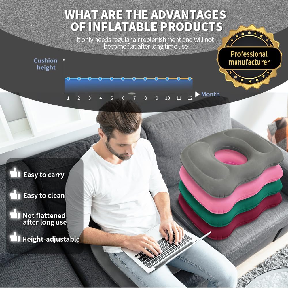 Inflatable Donut Seat Cushion - Tailbone Haemorrhoid & Sciatica Relief Grey