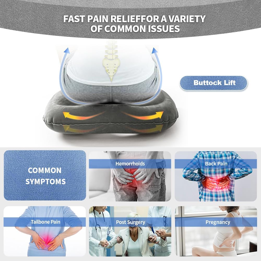 Inflatable Donut Seat Cushion - Tailbone Haemorrhoid & Sciatica Relief Grey