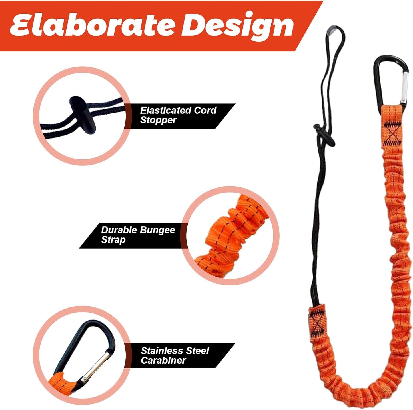 10pcs Retractable Tool Lanyards for Hand Tools with Carabiner and Adjustable Loop End, Extendable Length 31.5 "-43.3", Aluminum Screw Lock Carabiner with Shock Cord Stopper