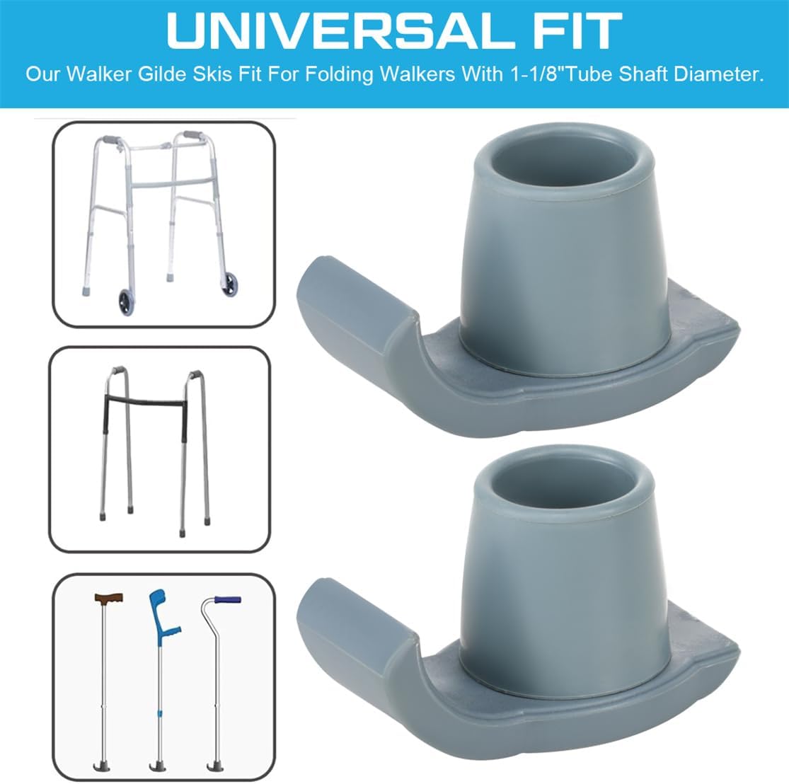 Walker Ski Glides 2-Pack 28mm - Rubber Replacement Caps for Folding Walkers