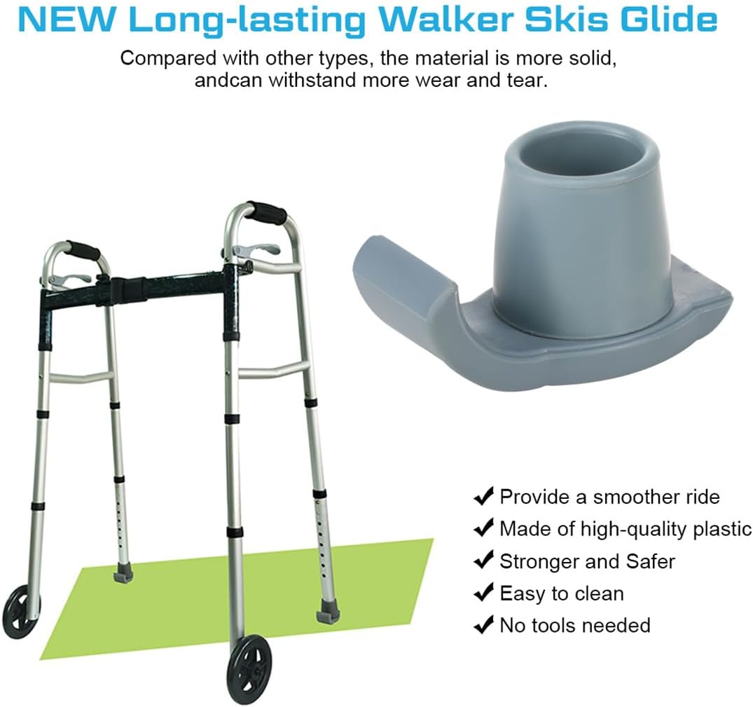 Walker Ski Glides 2-Pack 28mm - Rubber Replacement Caps for Folding Walkers