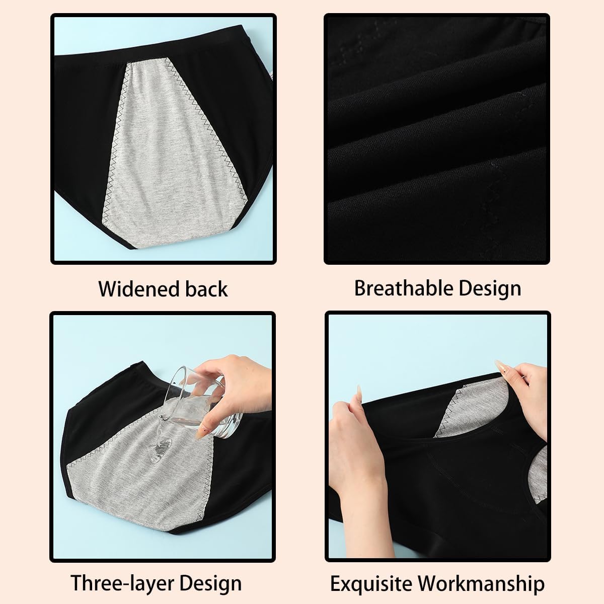 Women's High Waist Leakproof Period Panties 4-Pack - Cotton Breathable Knickers