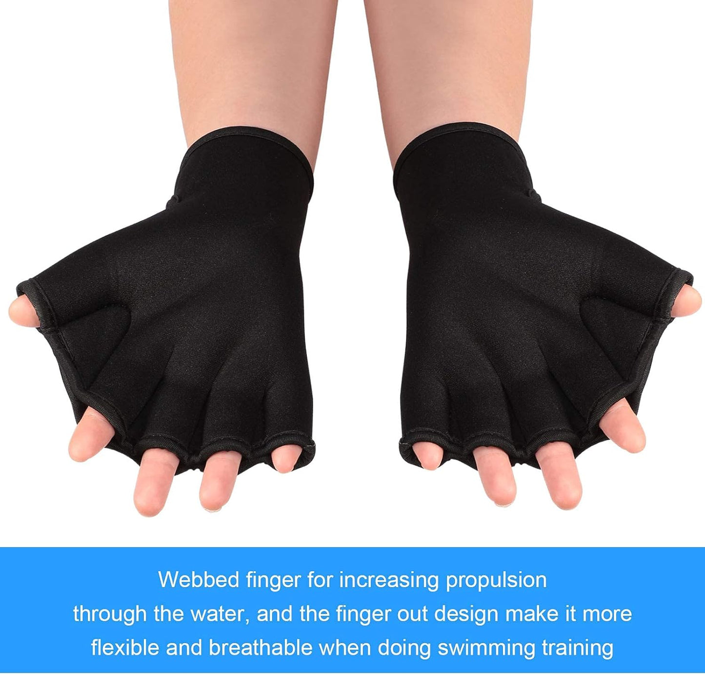 Neoprene Swimming Gloves 2-Pair - Webbed Water Resistance Training with Wrist Strap