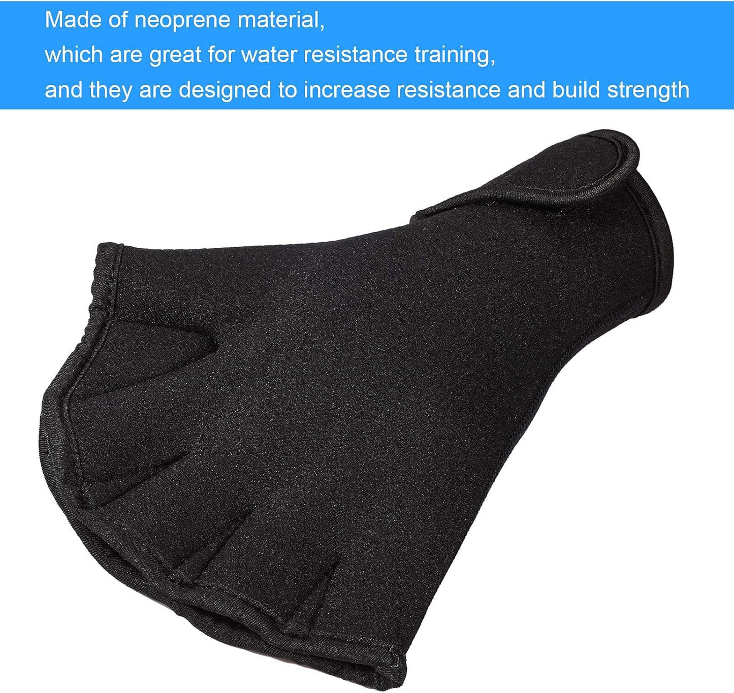 Neoprene Swimming Gloves 2-Pair - Webbed Water Resistance Training with Wrist Strap