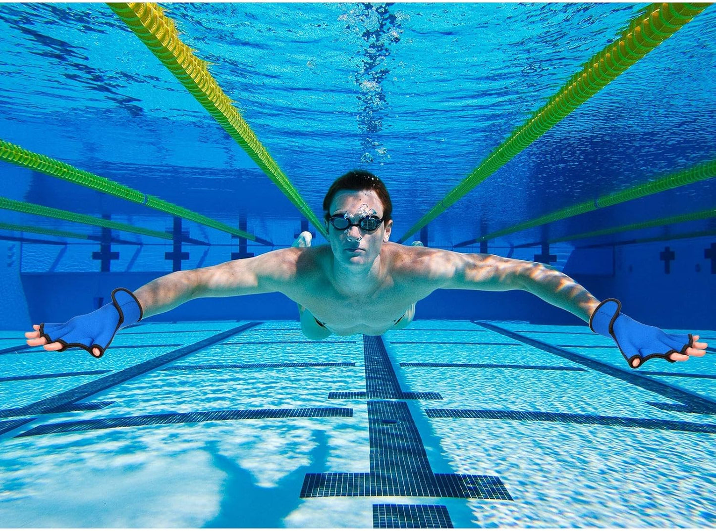 Neoprene Swimming Gloves 2-Pair - Webbed Water Resistance Training with Wrist Strap
