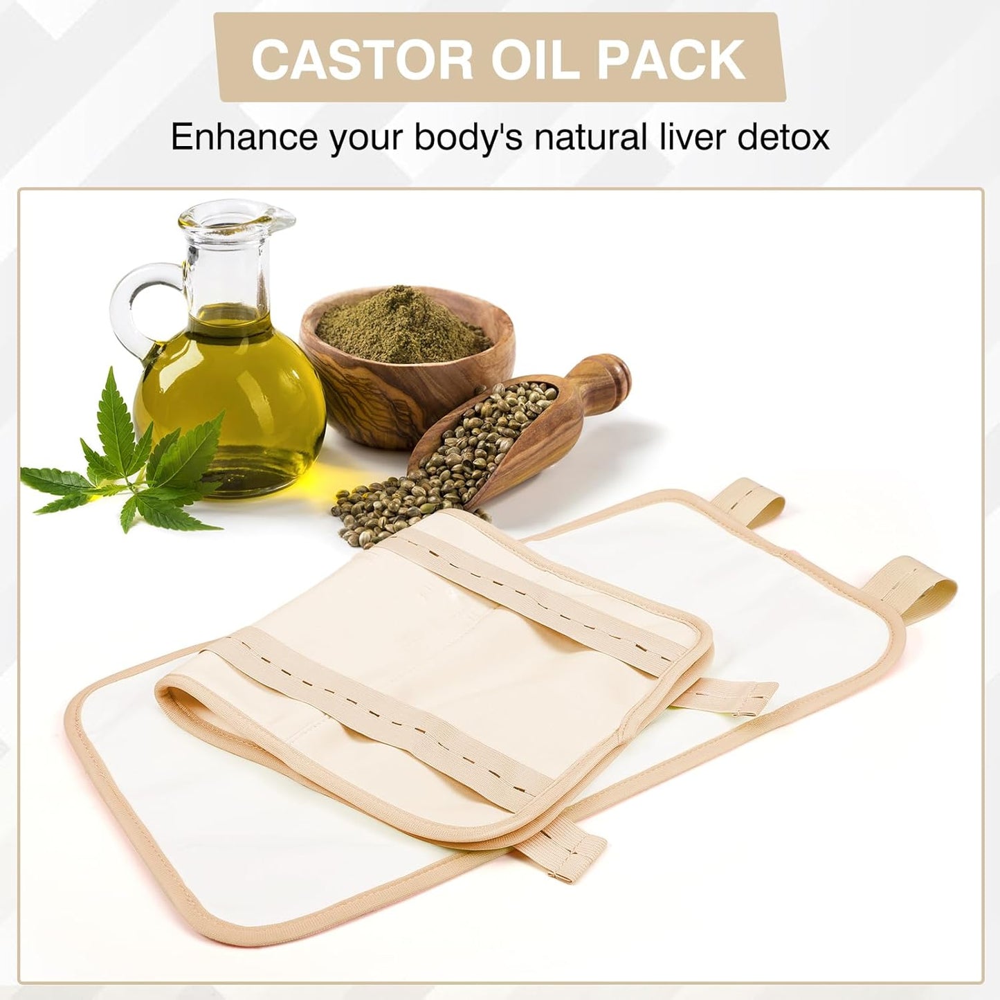 Castor Oil Pack for Liver Detox - Adjustable Bamboo Cotton Anti-Leak 1pc