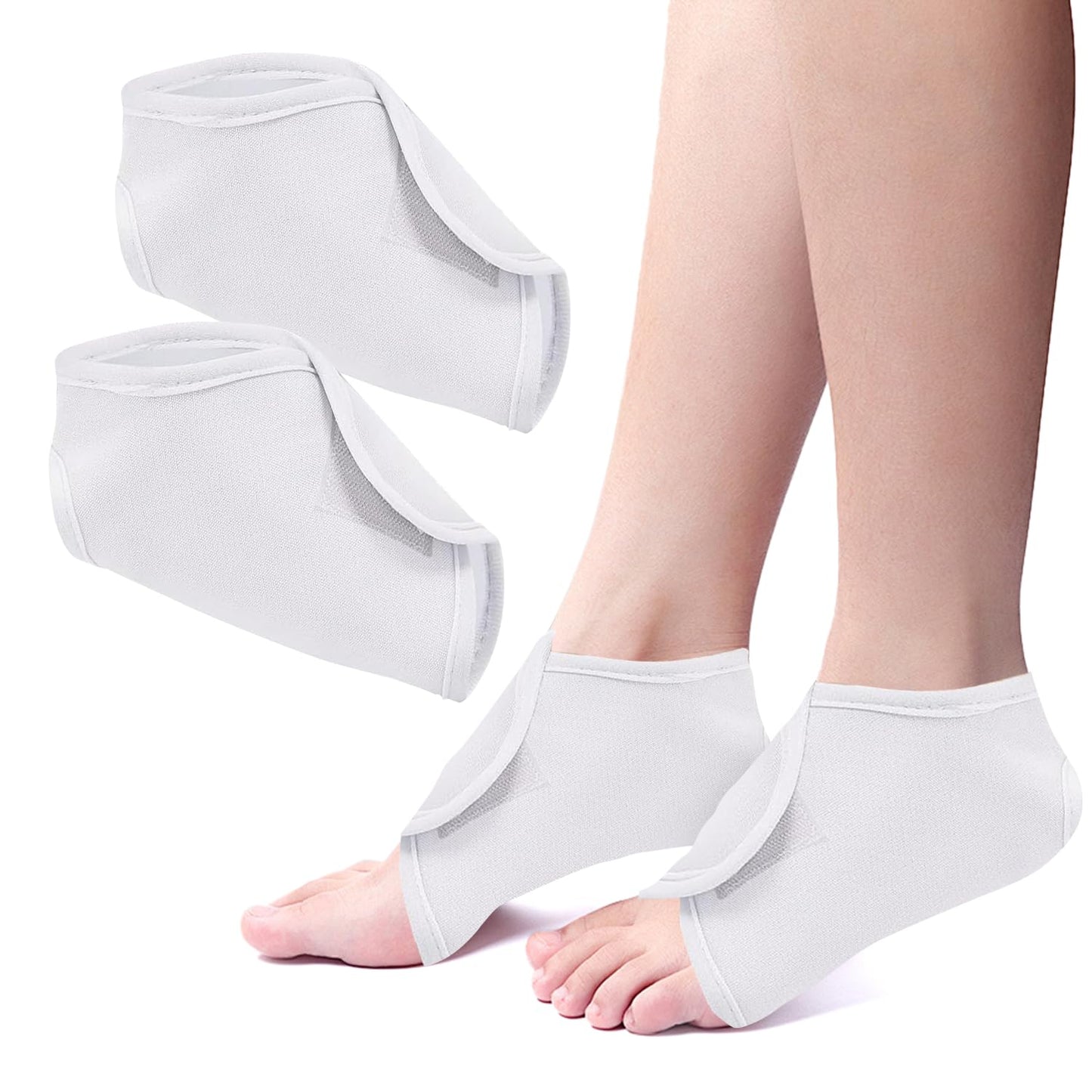 2-Pack Castor Oil Ankle Wrap - Plantar Fasciitis Relief Brace White